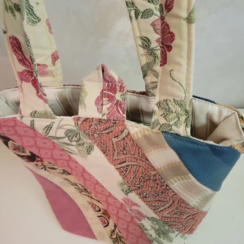 Handmade Heavy Quilted Multi colored Handbag Roomy Tote Medium w/Inner Pocket - Picture 3 of 7